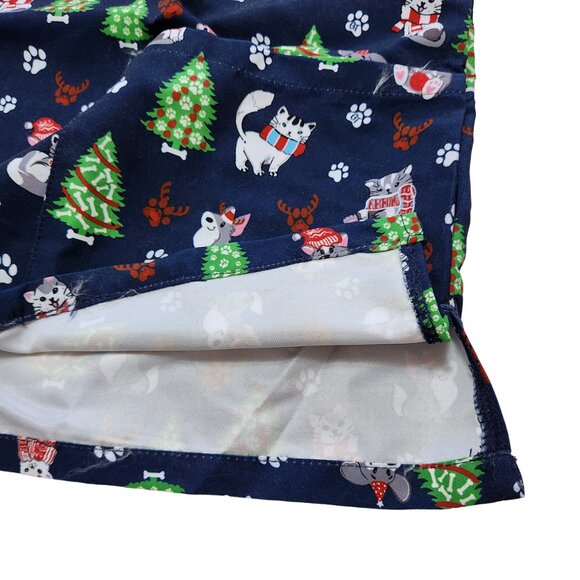 NEW Two Christmas Scrub Tops Red and Blue with Christmas Tree Cats Dogs Sz M - Picture 14 of 16